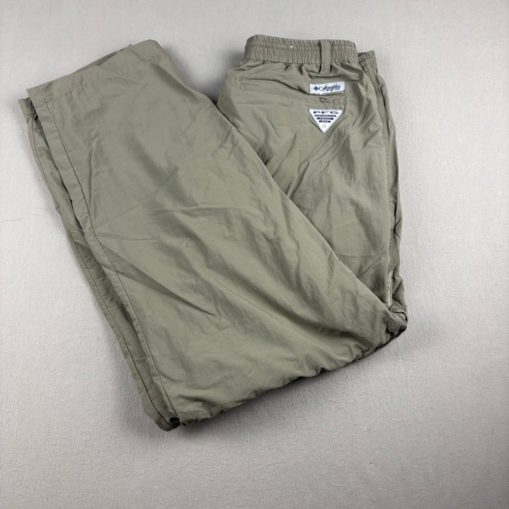 Columbia PFG Convertible Cargo Pants Mens Large Sage Green Omni-Shade Hiking Zip
